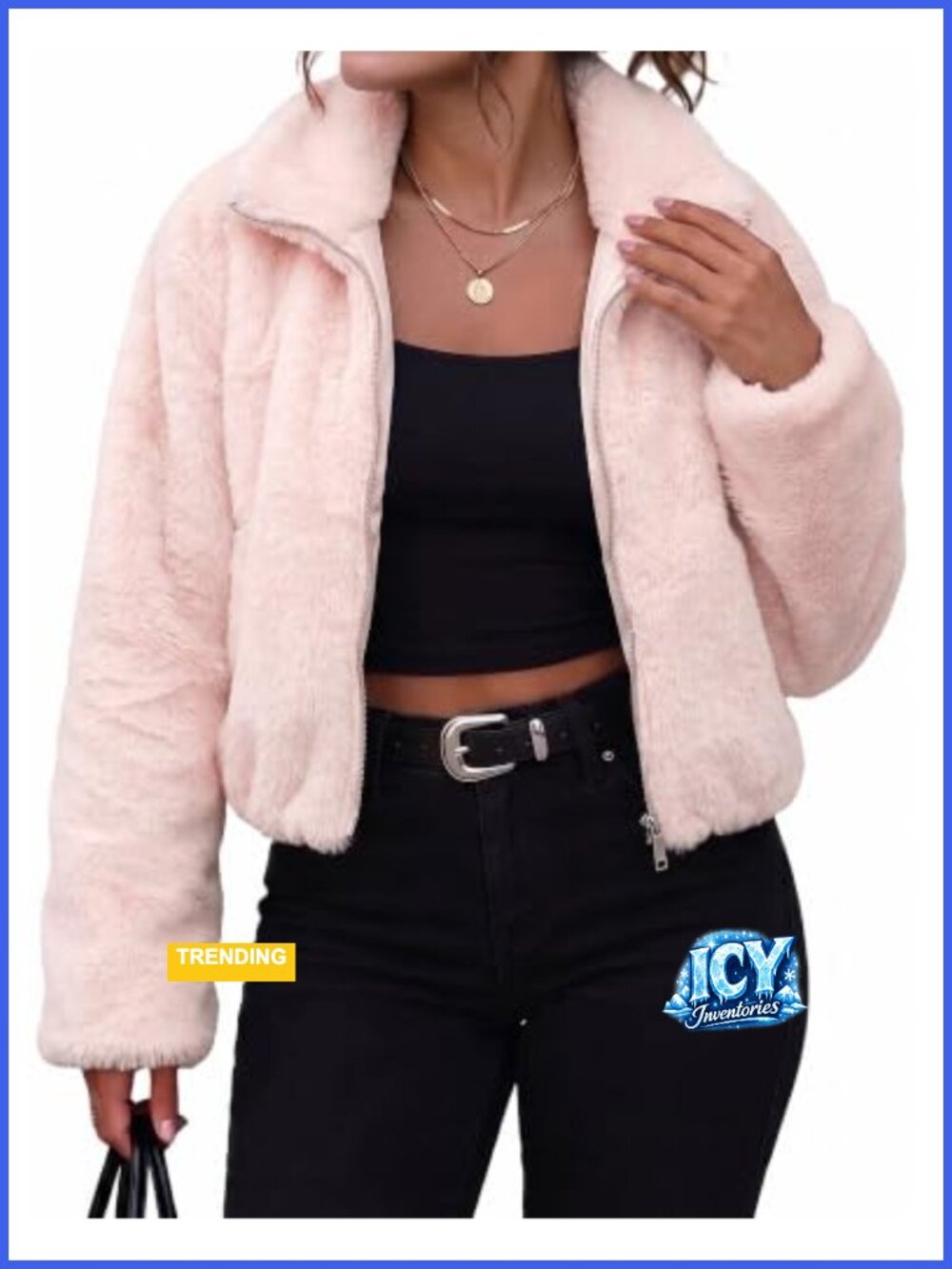 Faux Fur Cropped Coat for Women Fuzzy Winter Full Zip Jacket